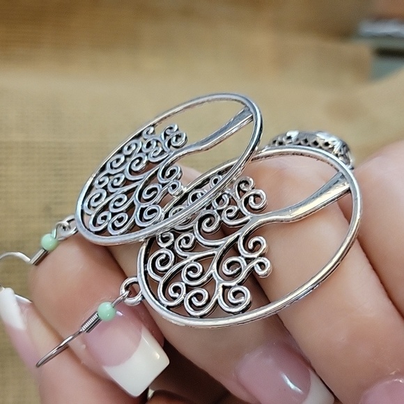 Scrolled Tree Oval Drop Earrings - Picture 5 of 8